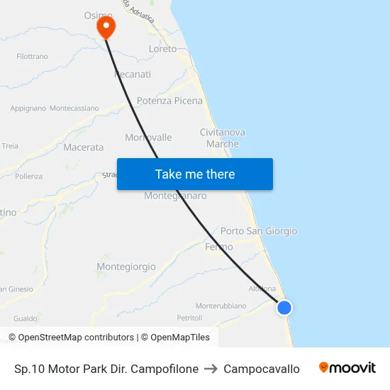 SP 10 Motor Park Towards Campofilone to Campocavallo map