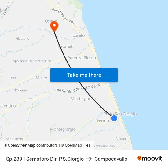 SP239 First Traffic Light Dir. Porto San Giorgio to Campocavallo map
