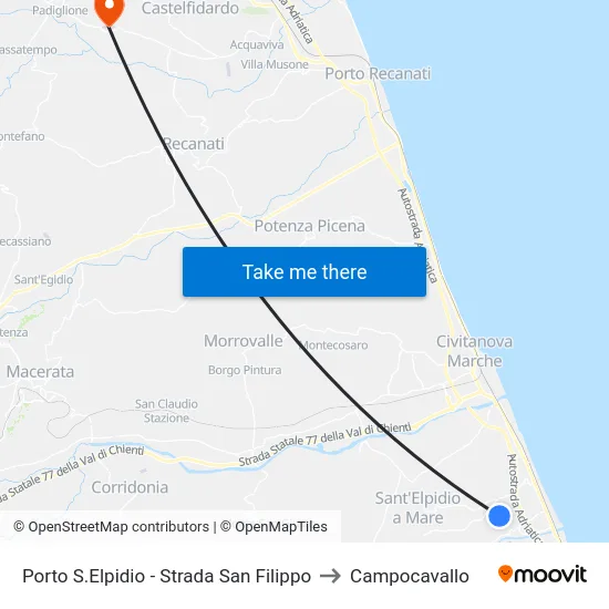 Porto Sant'Elpidio - San Filippo Road to Campocavallo map