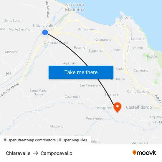 Chiaravalle to Campocavallo map