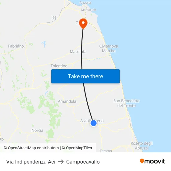 Via Independenza ACI to Campocavallo map