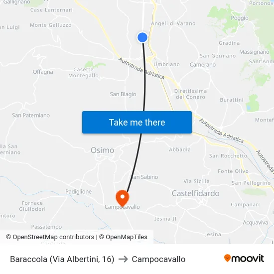 Baraccola (Albertini Street, 16) to Campocavallo map