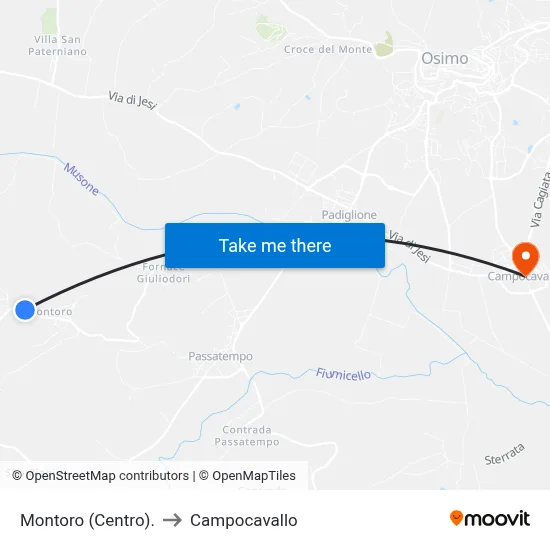 Montoro (Center) to Campocavallo map