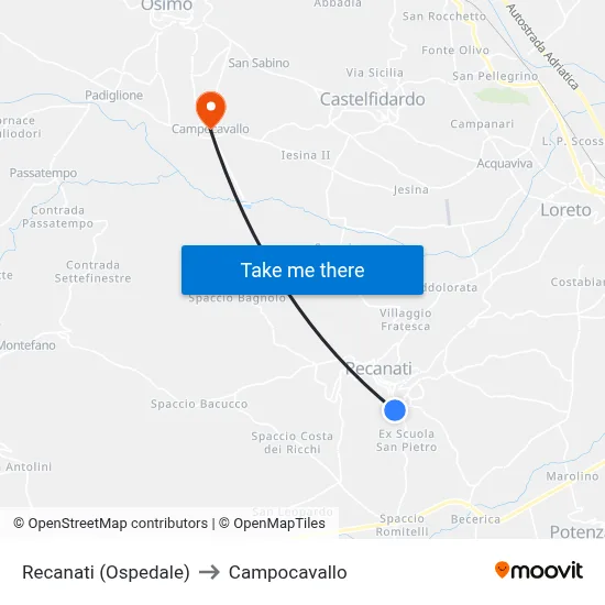 Recanati (Hospital) to Campocavallo map