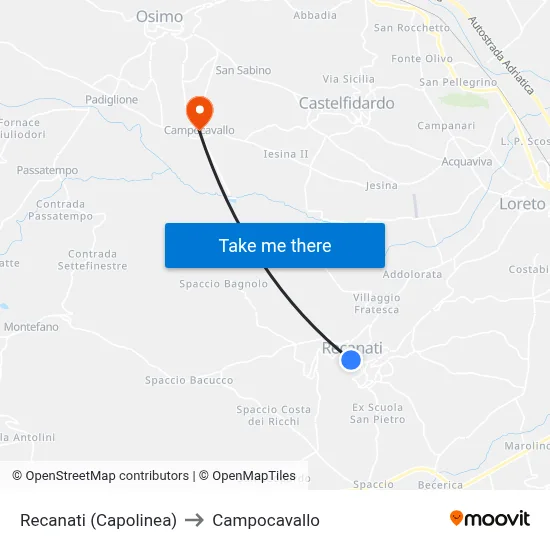 Recanati (Terminal) to Campocavallo map