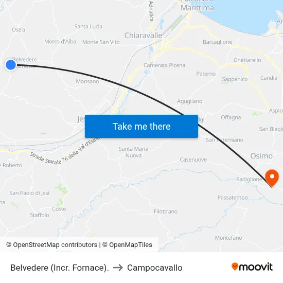 Belvedere (Fornace Junction) to Campocavallo map