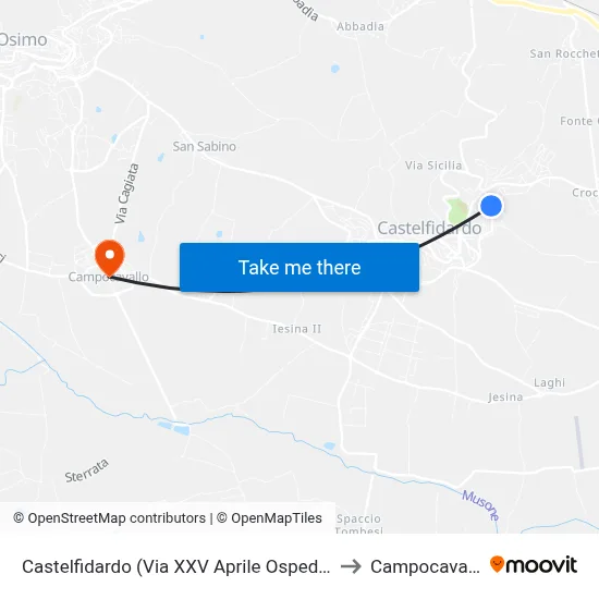 Castelfidardo (Via XXV April Hospital) to Campocavallo map