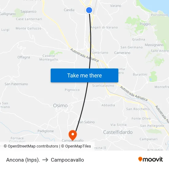Ancona (INPS) to Campocavallo map