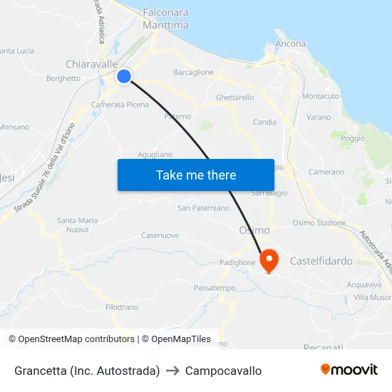 Grancetta (Highway Junction) to Campocavallo map