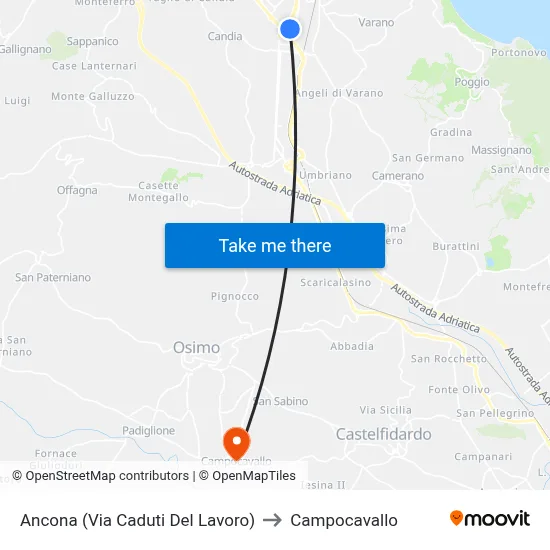 Ancona (Workers Memorial Road) to Campocavallo map