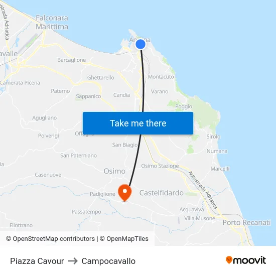 Cavour Square to Campocavallo map