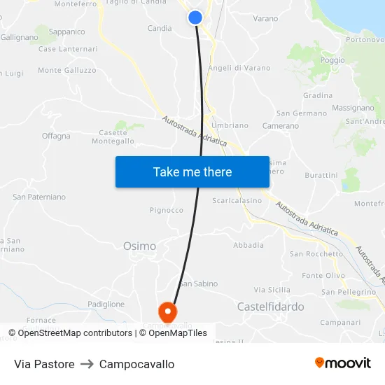 Pastore Street to Campocavallo map