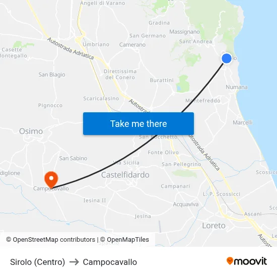 Sirolo (Center) to Campocavallo map