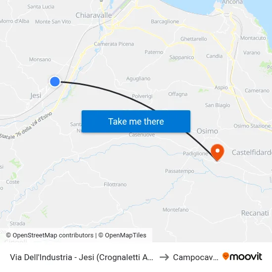 Via Dell'Industria - Jesi (Crognaletti Bus Lines) to Campocavallo map