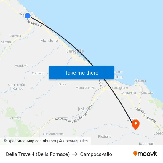 Della Trave 4 (Della Fornace) to Campocavallo map