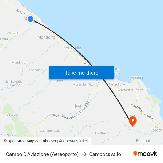 Airfield (Airport) to Campocavallo map