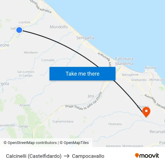Calcinelli (Castelfidardo) to Campocavallo map