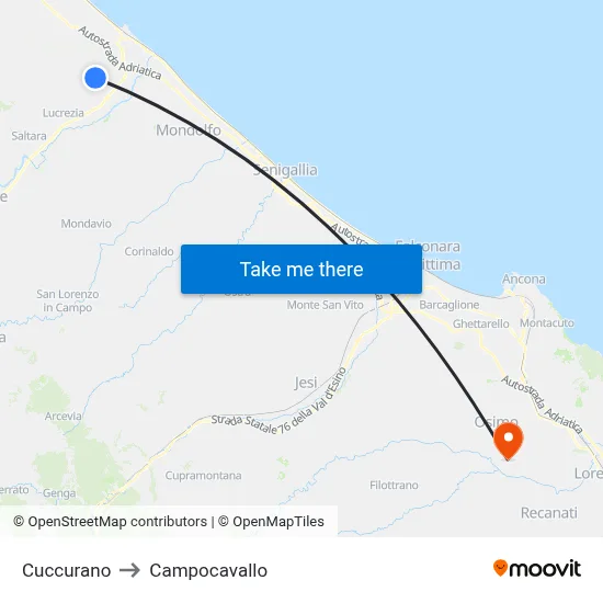 Cuccurano to Campocavallo map