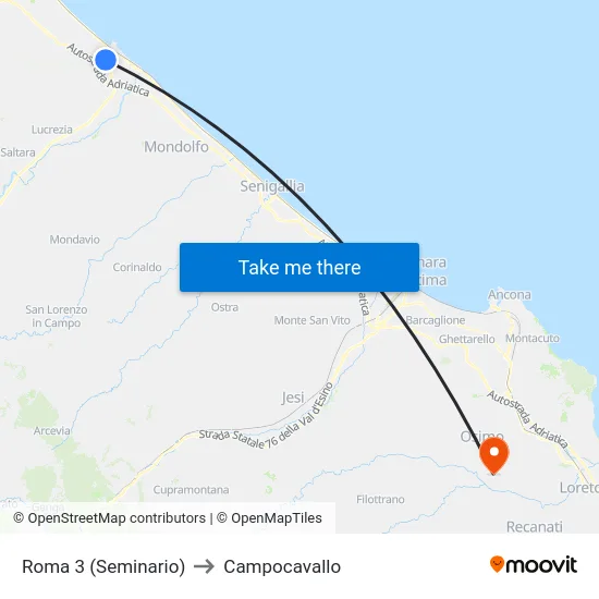 Roma 3 (Seminario) to Campocavallo map