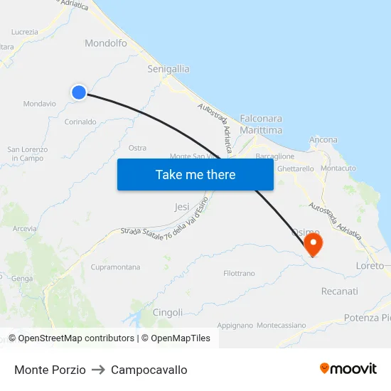 Monte Porzio to Campocavallo map