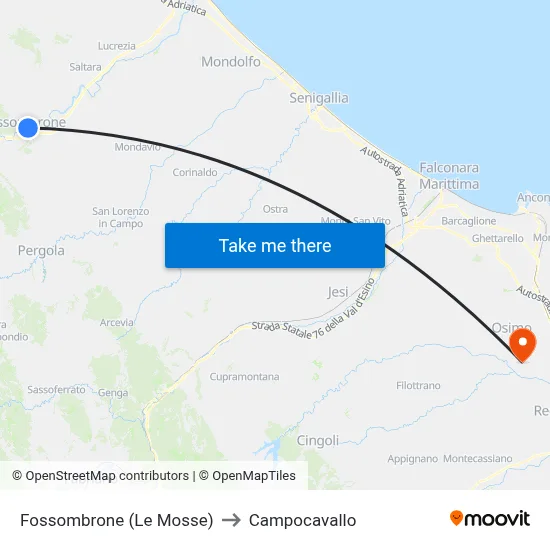 Fossombrone (Le Mosse) to Campocavallo map