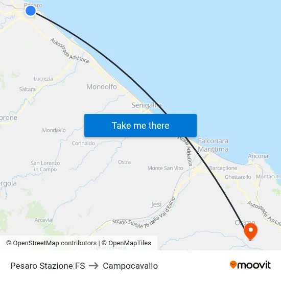 Pesaro Stazione FS to Campocavallo map