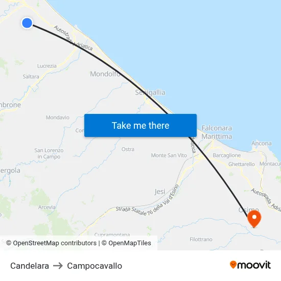 Candelara to Campocavallo map