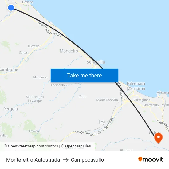 Montefeltro Autostrada to Campocavallo map