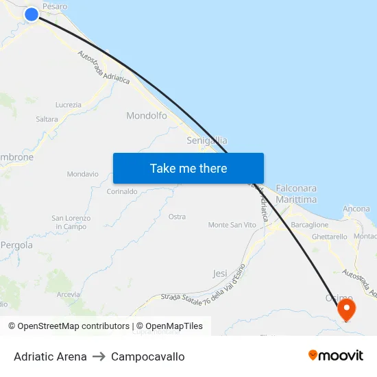 Adriatic Arena to Campocavallo map
