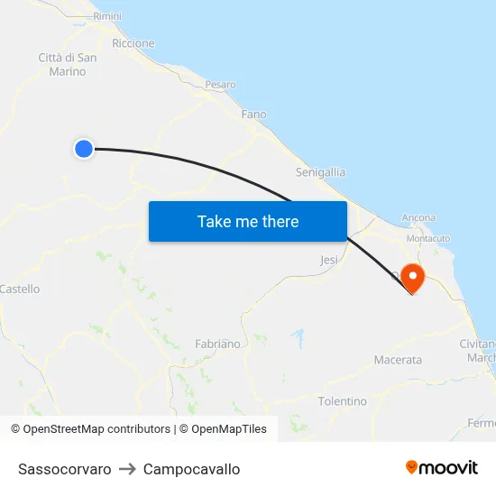 Sassocorvaro to Campocavallo map