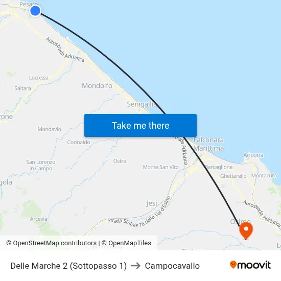 Delle Marche 2 (Underpass 1) to Campocavallo map