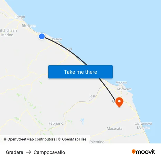 Gradara to Campocavallo map