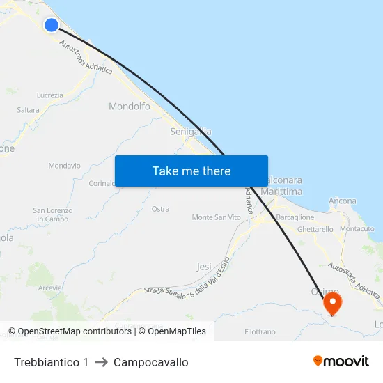Trebbiantico 1 to Campocavallo map
