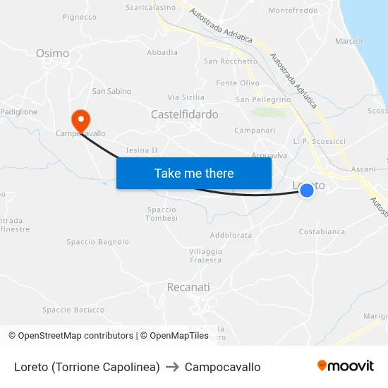Loreto (Torrione Terminal) to Campocavallo map