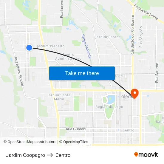Jardim Coopagro to Centro map