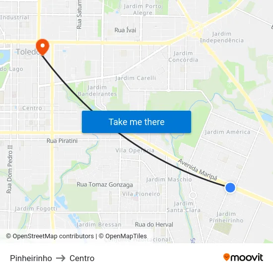 Pinheirinho to Centro map
