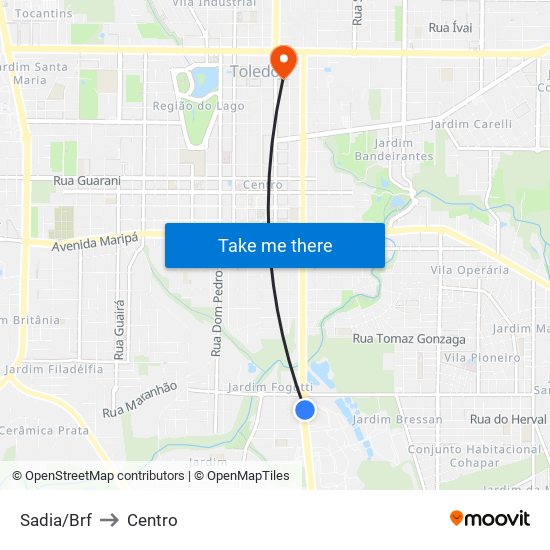 Sadia/Brf to Centro map