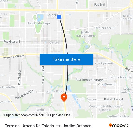 Terminal Urbano De Toledo to Jardim Bressan map