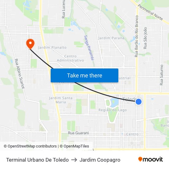 Terminal Urbano De Toledo to Jardim Coopagro map