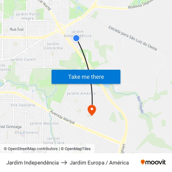 Jardim Independência to Jardim Europa / América map