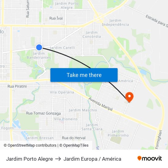 Jardim Porto Alegre to Jardim Europa / América map