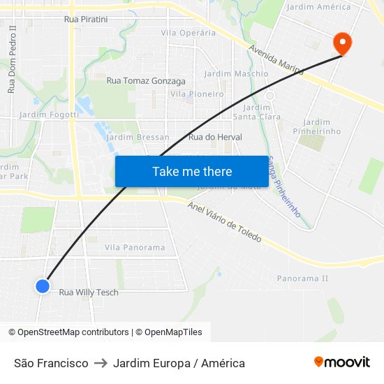 São Francisco to Jardim Europa / América map
