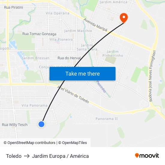 Toledo to Jardim Europa / América map