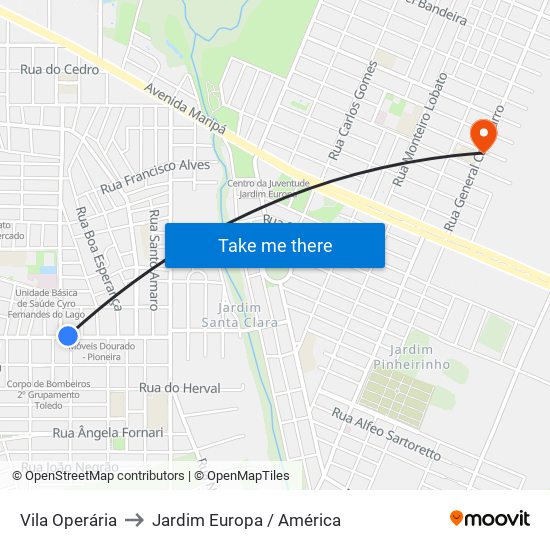 Vila Operária to Jardim Europa / América map