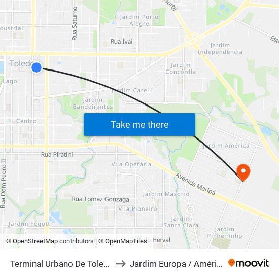 Terminal Urbano De Toledo to Jardim Europa / América map