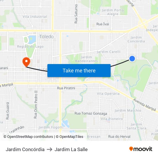 Jardim Concórdia to Jardim La Salle map