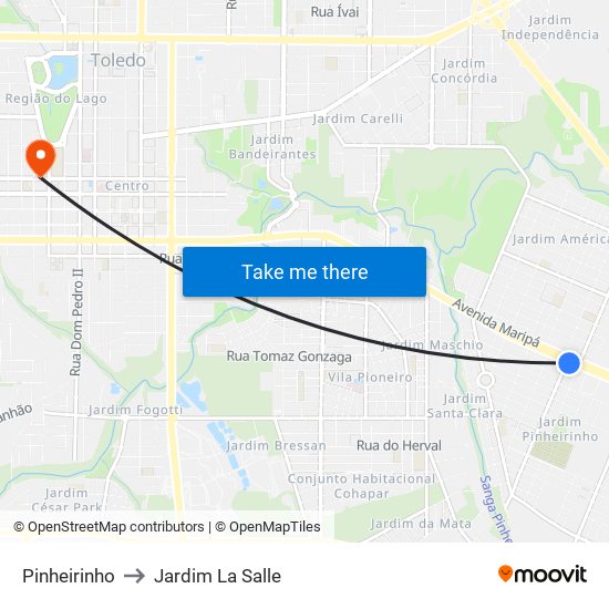 Pinheirinho to Jardim La Salle map