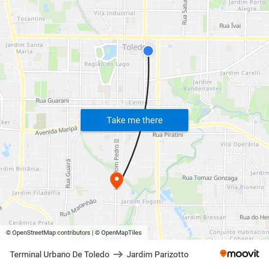 Terminal Urbano De Toledo to Jardim Parizotto map