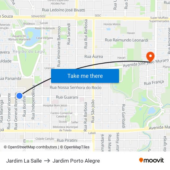 Jardim La Salle to Jardim Porto Alegre map