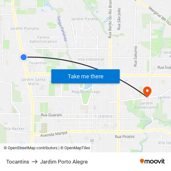 Tocantins to Jardim Porto Alegre map